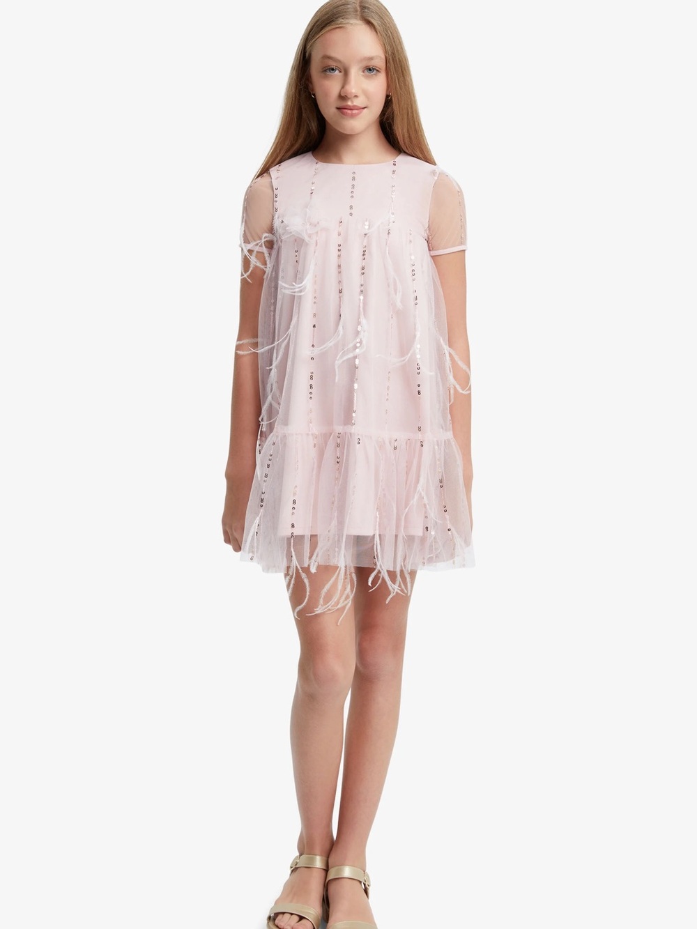 Bardot Junior Girls Emarie Sequin Faux Feather Party Dress Pink 10